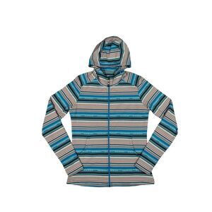 Sherpa Adventure Gear Womens S Preeti Hooded Jacket Zip Up Blue Striped Gorpcore